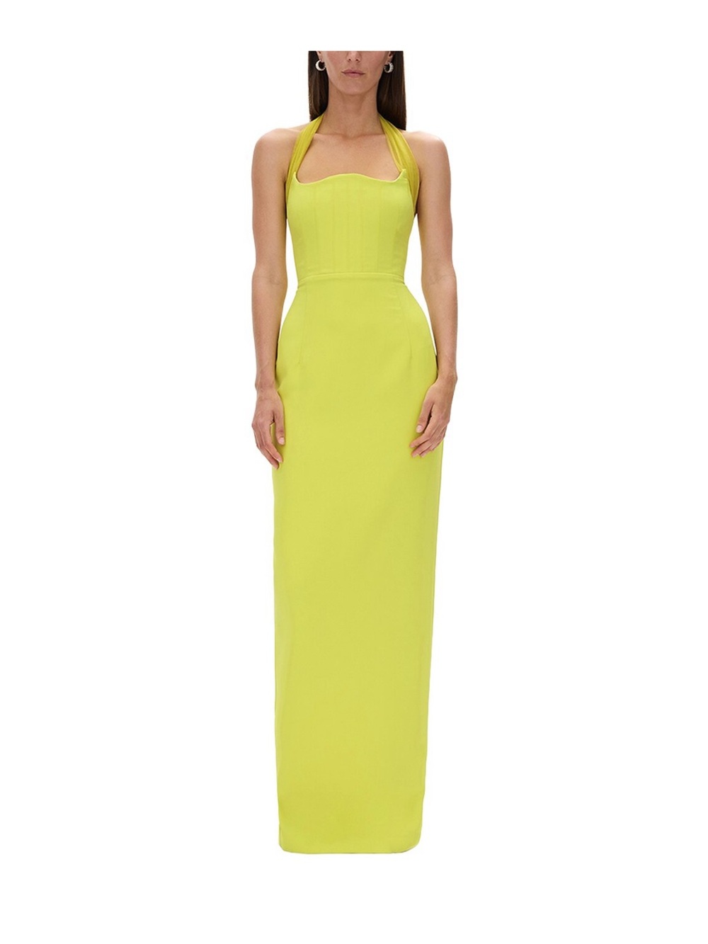 Rachel Gilbert Lime Halter Column Maxi Dress